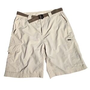Columbia Mens Omni-Shade Cargo Shorts Beige Tan AM4084 Size 32W 10L Hiking.665
